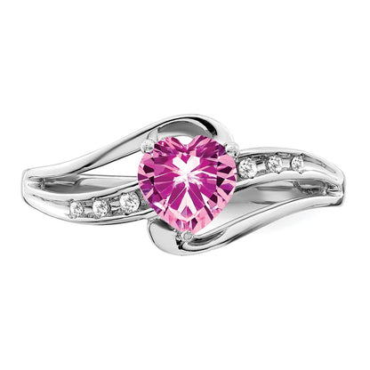 Sterling Silver Rhodium-plated Created Pink Sapphire and Diamond Ring
