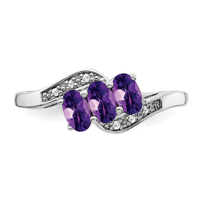Sterling Silver Rhodium-plated Amethyst and Diamond Ring