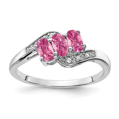 Sterling Silver Rhodium-plated Created Pink Sapphire and Diamond Ring