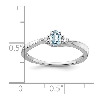14k White Gold 5x3 Oval March/Aquamarine and Diamond Ring