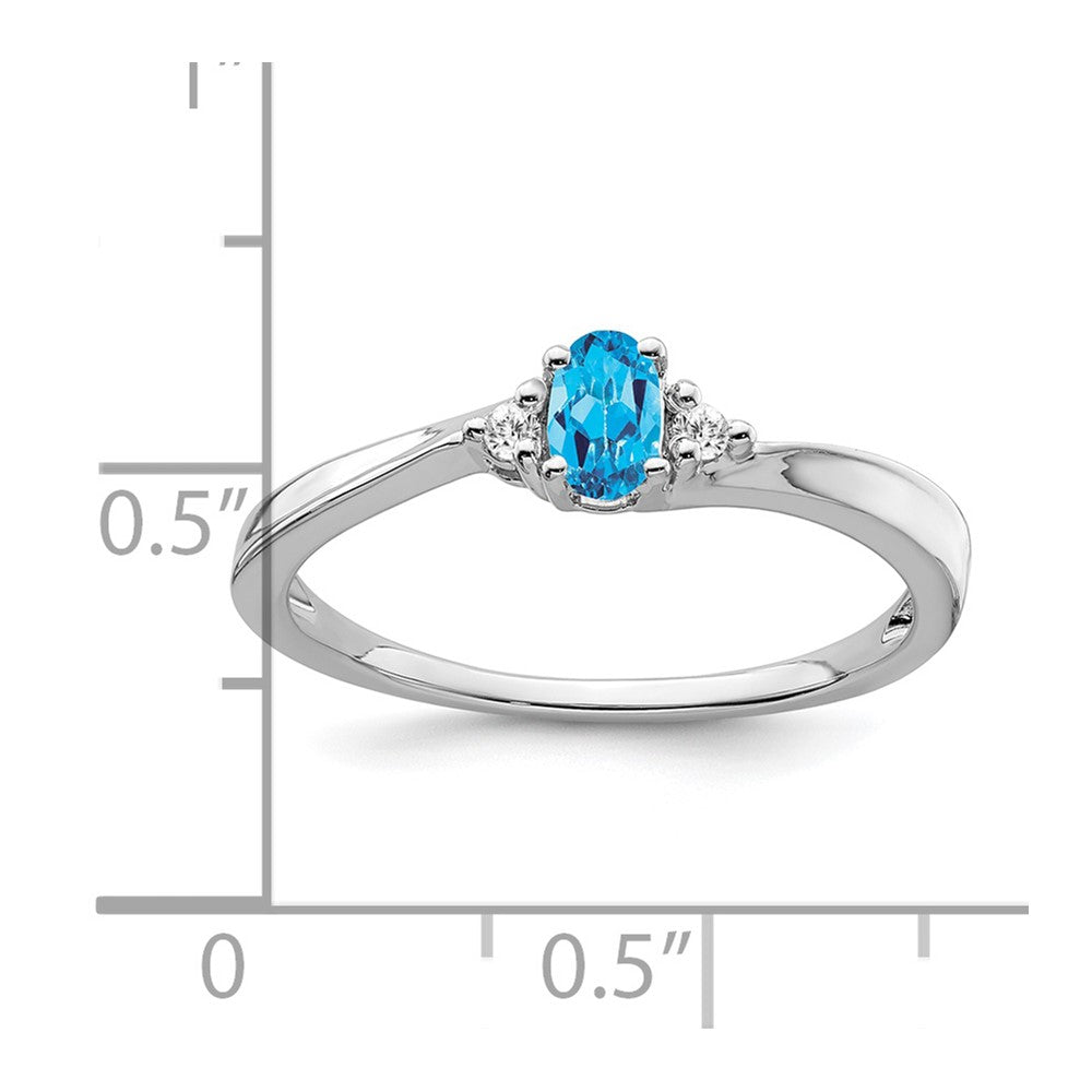 14k White Gold 5x3 Oval December/Blue Topaz and Diamond Ring