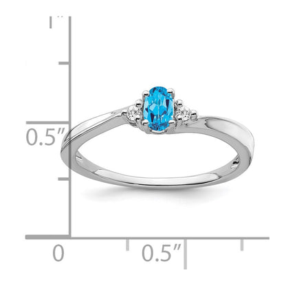 14k White Gold 5x3 Oval December/Blue Topaz and Diamond Ring