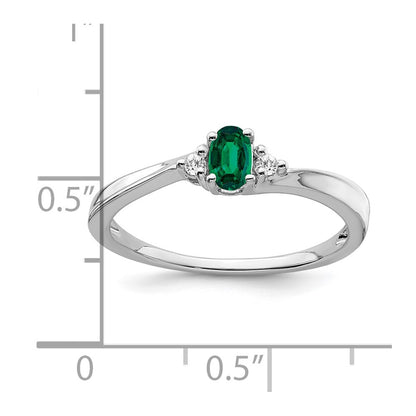 14k White Gold 5x3 Oval May/Lab Created Emerald and Diamond Ring