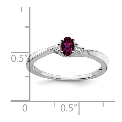 14k White Gold 5x3 Oval June/Rhodolite Garnet and Diamond Ring