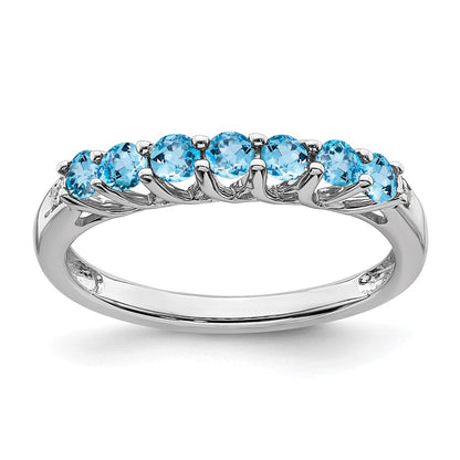 10k White Gold December/ Blue Topaz and Diamond 7-stone Ring