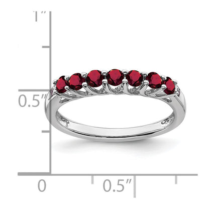14k White Gold Lab Created Ruby and Diamond 7-stone Ring