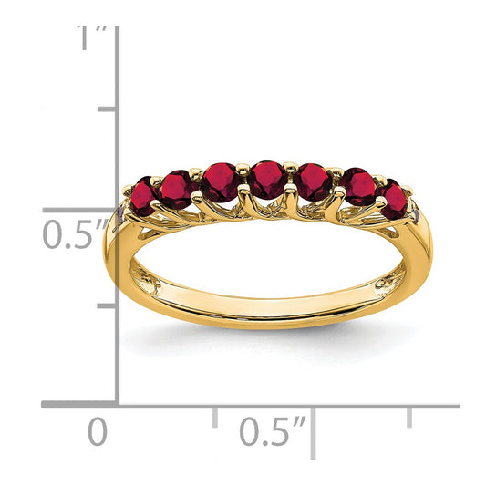 14k Lab Created Ruby and Diamond 7-stone Ring