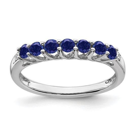 10k White Gold September/ Lab-Created Sapphire and Diamond 7-stone Ring