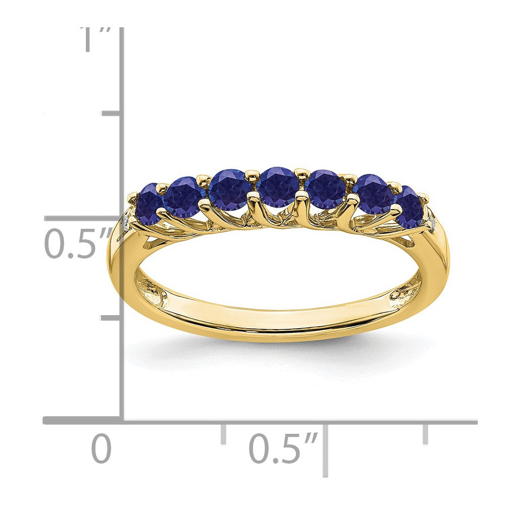 10k Created Sapphire and Diamond 7-stone Ring