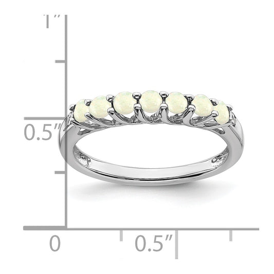 10k White Gold October/ Lab-Created Opal and Diamond 7-stone Ring
