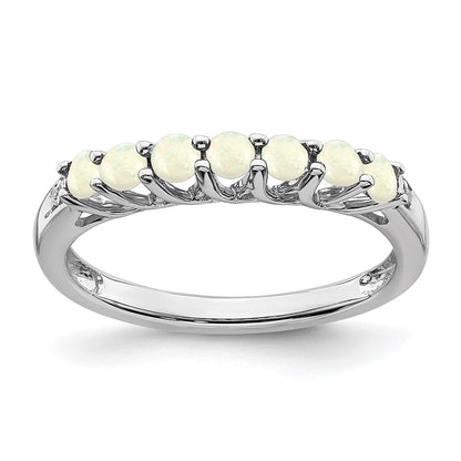 14k White Gold Lab Created Opal and Diamond 7-stone Ring