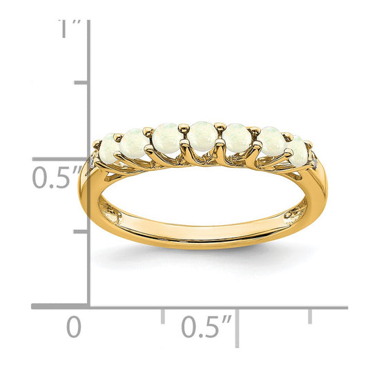 14k Lab Created Opal and Diamond 7-stone Ring