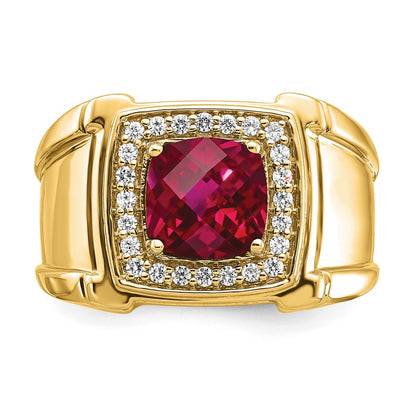 IBGoodman 14k 1/4 carat Lab Grown Diamond VS/SI+ G+ and Lab Created Ruby Men's Ring
