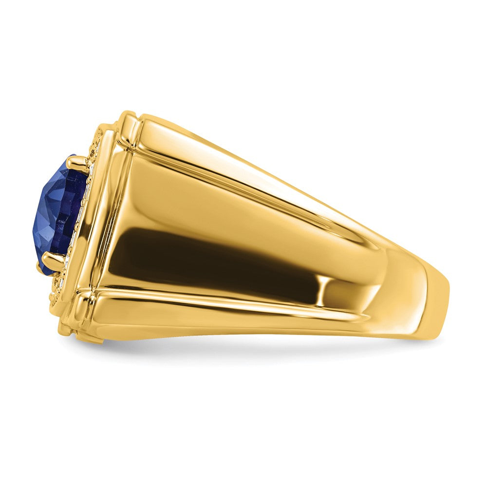 IBGoodman 14k 1/4 carat Lab Grown Diamond VS/SI+ G+ and Lab Created Blue Sapphire Men's Ring