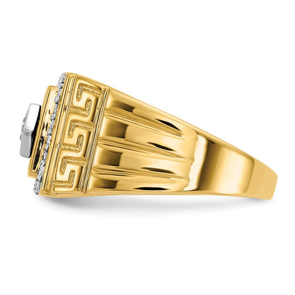 IBGoodman 14k 1/5 carat Lab Grown Diamond VS/SI+ G+ and Onyx Greek Key Design Men's Ring