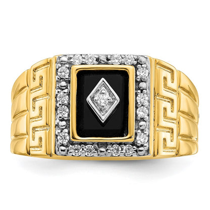 IBGoodman 14k 1/5 carat Lab Grown Diamond VS/SI+ G+ and Onyx Greek Key Design Men's Ring