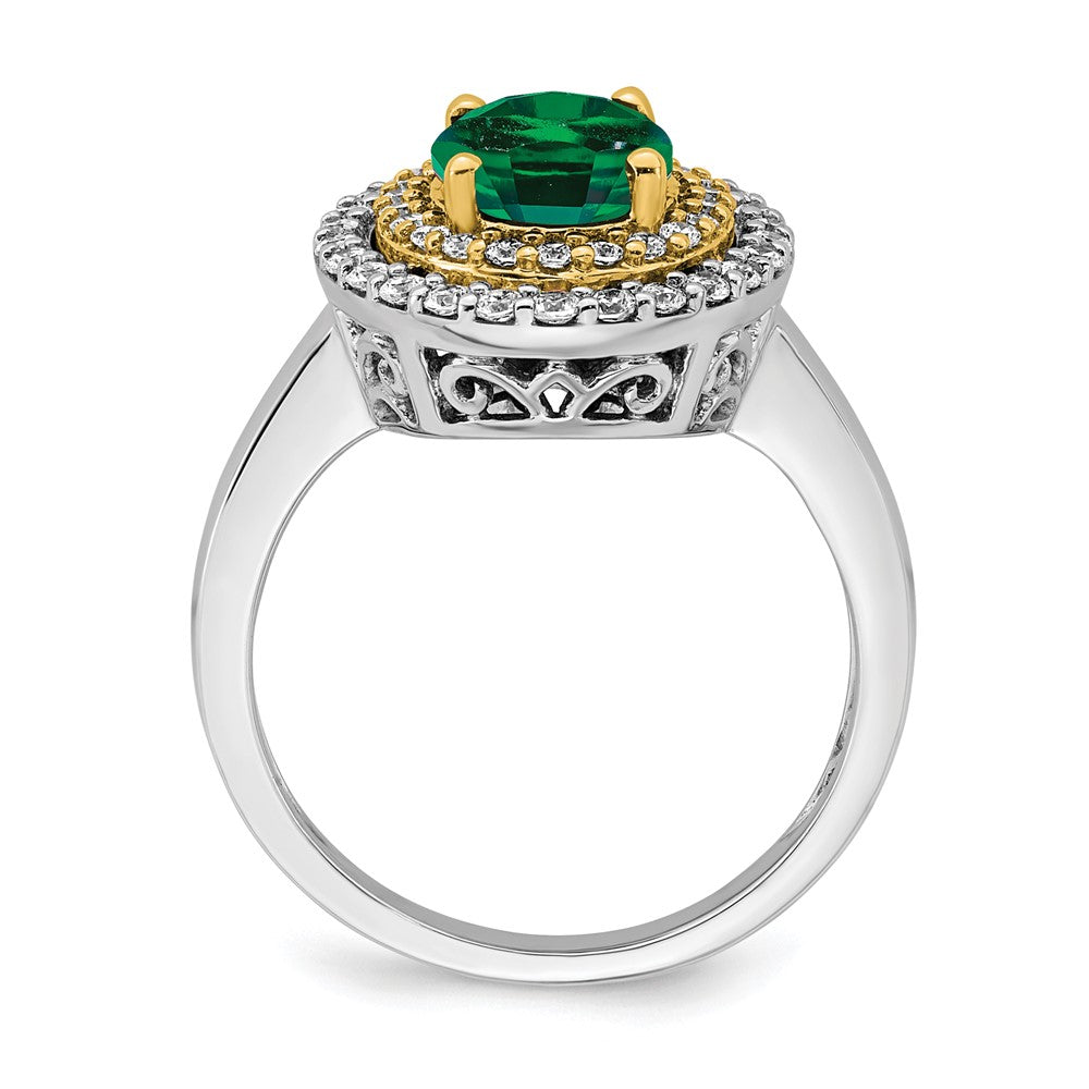 14k Two-Tone 1/2 carat Lab Grown Diamond VS/SI+ G+ and Lab Created Emerald Complete Fashion Ring
