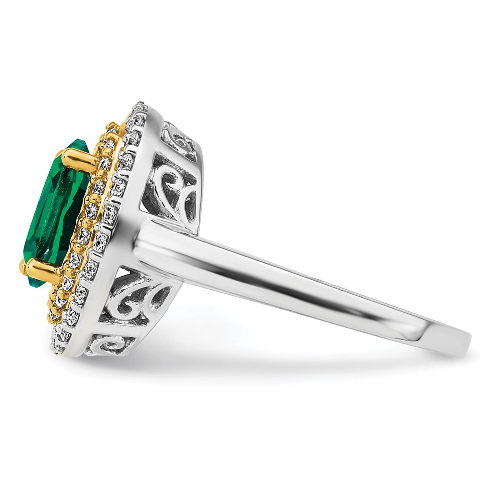 14k Two-Tone 1/2 carat Lab Grown Diamond VS/SI+ G+ and Lab Created Emerald Complete Fashion Ring