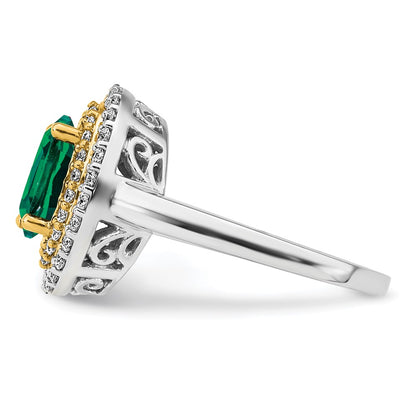14k Two-Tone 1/2 carat Lab Grown Diamond VS/SI+ G+ and Lab Created Emerald Complete Fashion Ring