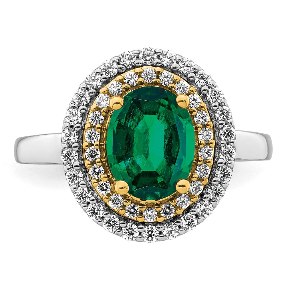 14k Two-Tone 1/2 carat Lab Grown Diamond VS/SI+ G+ and Lab Created Emerald Complete Fashion Ring