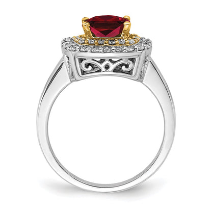 14k Two-Tone 1/2 carat Lab Grown Diamond VS/SI+ G+ and Lab Created Ruby Complete Fashion Ring