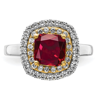 14k Two-Tone 1/2 carat Lab Grown Diamond VS/SI+ G+ and Lab Created Ruby Complete Fashion Ring