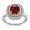 14k Two-Tone 1/2 carat Lab Grown Diamond VS/SI+ G+ and Lab Created Ruby Complete Fashion Ring