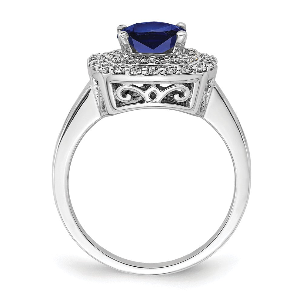 14k White Gold 1/2 carat Lab Grown Diamond VS/SI+ G+ and Lab Created Blue Sapphire Complete Fashion Ring