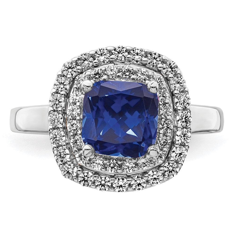 14k White Gold 1/2 carat Lab Grown Diamond VS/SI+ G+ and Lab Created Blue Sapphire Complete Fashion Ring