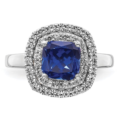 14k White Gold 1/2 carat Lab Grown Diamond VS/SI+ G+ and Lab Created Blue Sapphire Complete Fashion Ring
