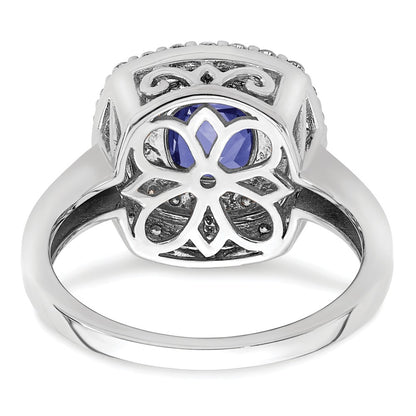 14k White Gold 1/2 carat Lab Grown Diamond VS/SI+ G+ and Lab Created Blue Sapphire Complete Fashion Ring