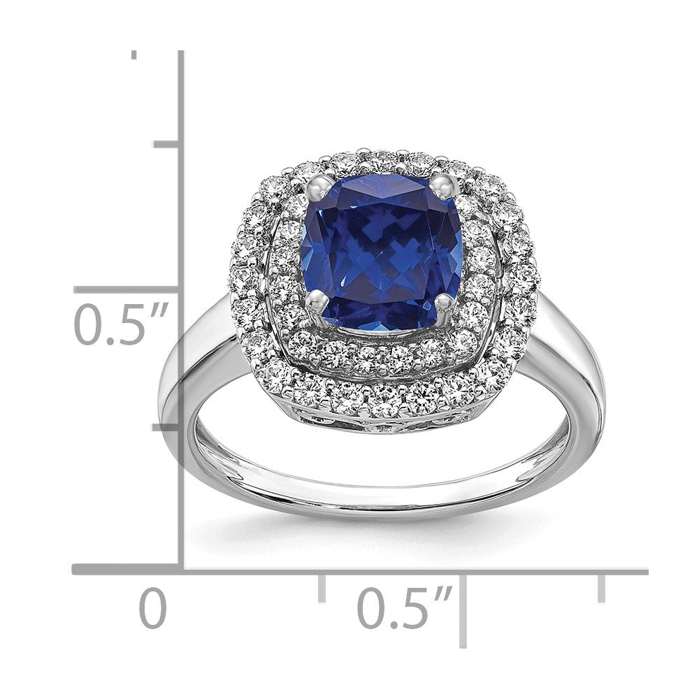 14k White Gold 1/2 carat Lab Grown Diamond VS/SI+ G+ and Lab Created Blue Sapphire Complete Fashion Ring