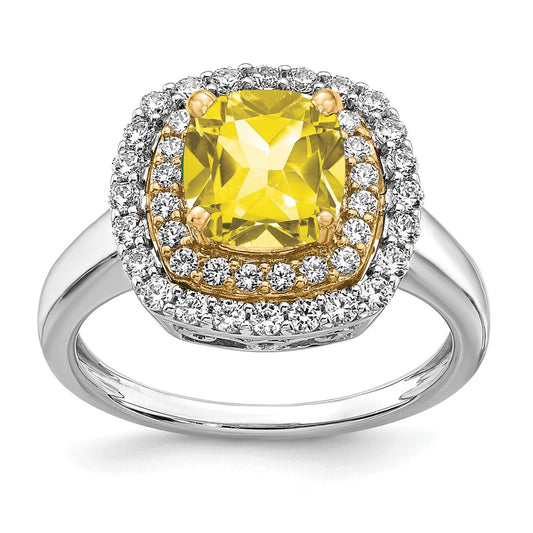 14k Two-Tone 1/2 carat Lab Grown Diamond VS/SI+ G+ and Lab Created Yellow Sapphire Complete Fashion Ring