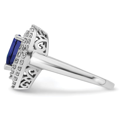 14k White Gold 1/2 carat Lab Grown Diamond VS/SI+ G+ and Lab Created Blue Sapphire Complete Fashion Ring