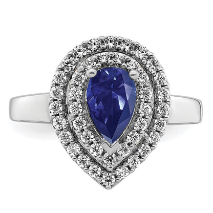 14k White Gold 1/2 carat Lab Grown Diamond VS/SI+ G+ and Lab Created Blue Sapphire Complete Fashion Ring