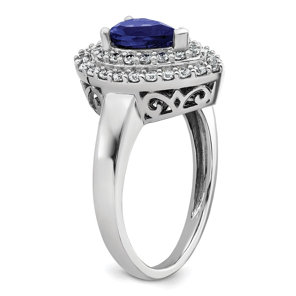 14k White Gold 1/2 carat Lab Grown Diamond VS/SI+ G+ and Lab Created Blue Sapphire Complete Fashion Ring