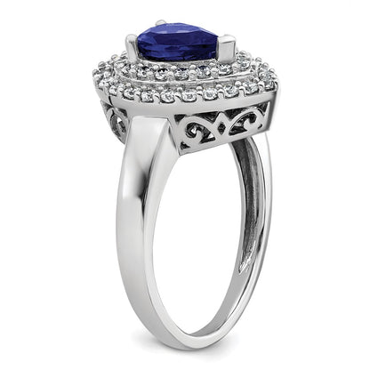 14k White Gold 1/2 carat Lab Grown Diamond VS/SI+ G+ and Lab Created Blue Sapphire Complete Fashion Ring