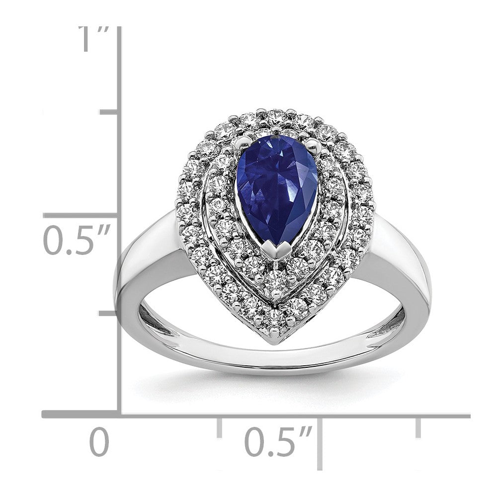 14k White Gold 1/2 carat Lab Grown Diamond VS/SI+ G+ and Lab Created Blue Sapphire Complete Fashion Ring