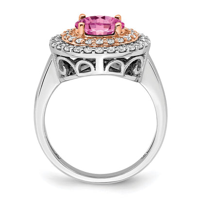 14k Two-Tone Rose and White Gold 5/8 carat Lab Grown Diamond VS/SI+ G+ and Lab Created Pink Sapphire Complete Fashion Ring