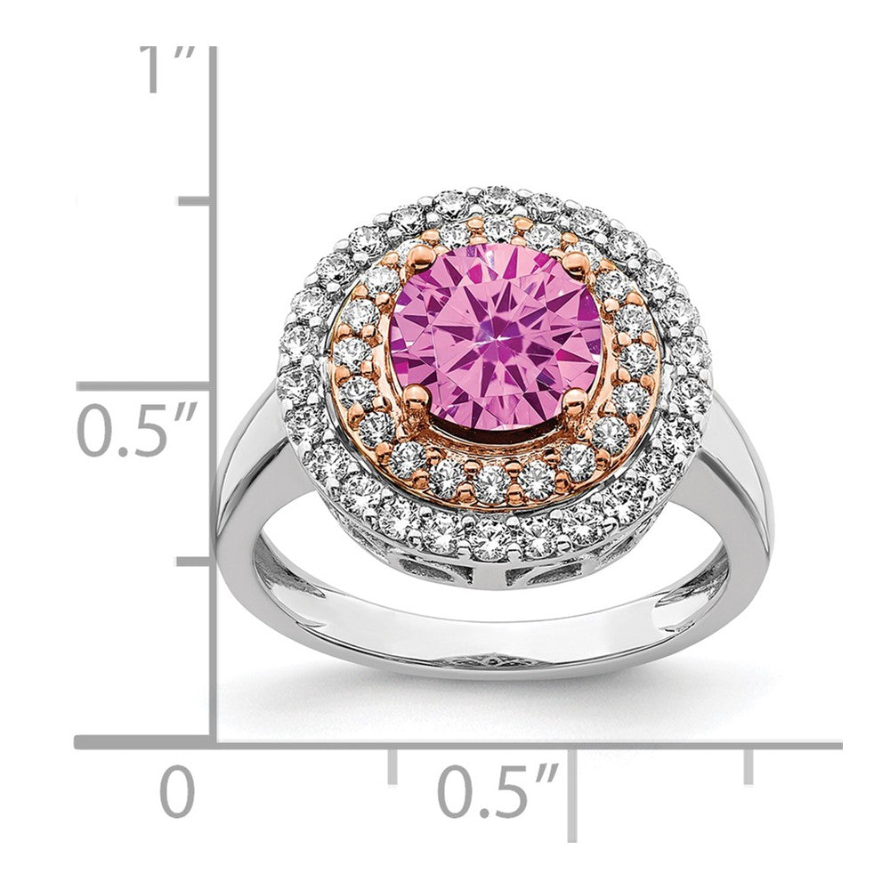 14k Two-Tone Rose and White Gold 5/8 carat Lab Grown Diamond VS/SI+ G+ and Lab Created Pink Sapphire Complete Fashion Ring