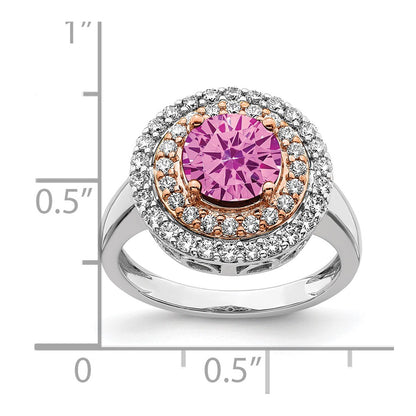 14k Two-Tone Rose and White Gold 5/8 carat Lab Grown Diamond VS/SI+ G+ and Lab Created Pink Sapphire Complete Fashion Ring