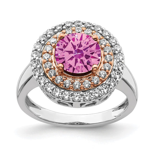 14k Two-Tone Rose and White Gold 5/8 carat Lab Grown Diamond VS/SI+ G+ and Lab Created Pink Sapphire Complete Fashion Ring