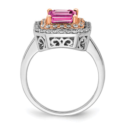 14k Two-Tone Rose and White Gold 5/8 carat Lab Grown Diamond VS/SI+ G+ and Lab Created Pink Sapphire Complete Fashion Ring