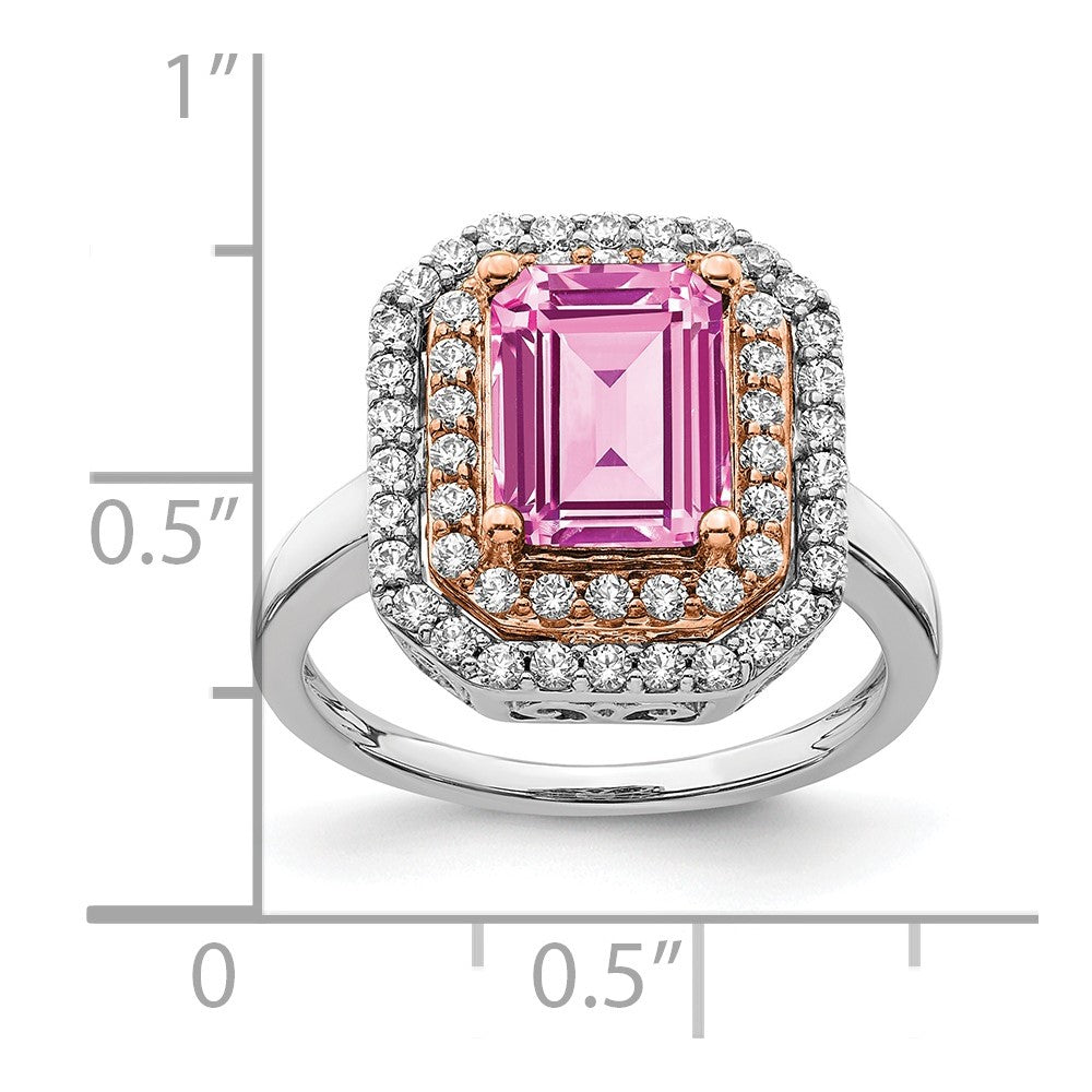 14k Two-Tone Rose and White Gold 5/8 carat Lab Grown Diamond VS/SI+ G+ and Lab Created Pink Sapphire Complete Fashion Ring