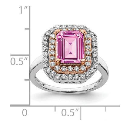 14k Two-Tone Rose and White Gold 5/8 carat Lab Grown Diamond VS/SI+ G+ and Lab Created Pink Sapphire Complete Fashion Ring