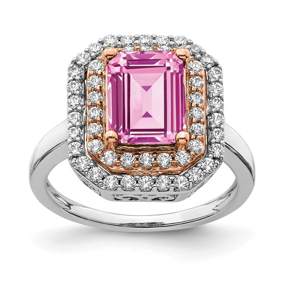 14k Two-Tone Rose and White Gold 5/8 carat Lab Grown Diamond VS/SI+ G+ and Lab Created Pink Sapphire Complete Fashion Ring
