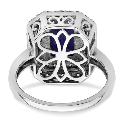 14k White Gold 5/8 carat Lab Grown Diamond VS/SI+ G+ and Lab Created Blue Sapphire Complete Fashion Ring