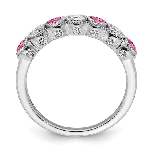 14k White Gold 1/2 carat Lab Grown Diamond VS/SI+ G+ and Lab Created Pink Sapphire Complete Ring