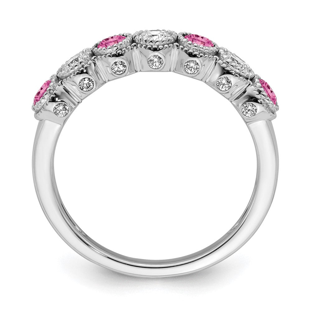 14k White Gold  1/2 carat Lab Grown Diamond VS/SI+ G+ and Lab Created Pink Sapphire Complete Ring