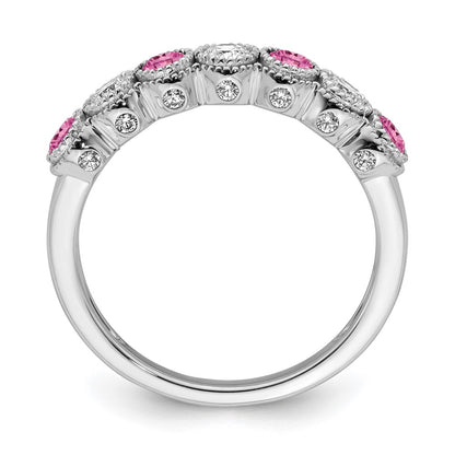 14k White Gold  1/2 carat Lab Grown Diamond VS/SI+ G+ and Lab Created Pink Sapphire Complete Ring